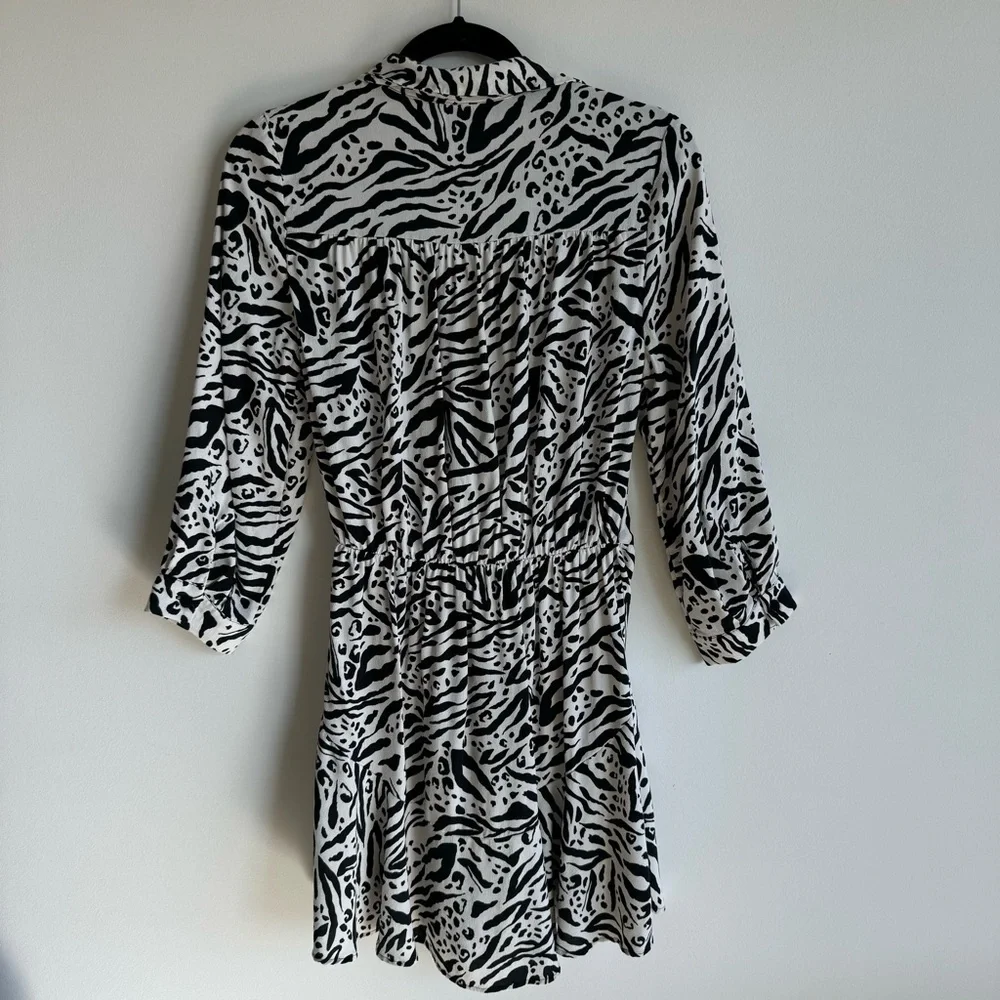 ZARA Zebra Print White Black Mini Dress Size Small - Picture 3 of 7